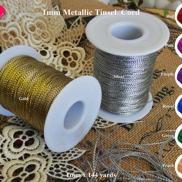 1mm Metallic Cord Tinsel String Sewing Thread Spool Jewelry Beading Craft Gift Tag Hanging Rope Christmas Ornament Packaging Decor 144 yards