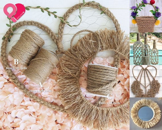 Natural Burlap Rope, Bio-degradable Twisted Cord, All Natural Garden String,  Twine Jute Bows, Hemp Linen Rustic Craft 2,4,6mm 10-100 Yards 