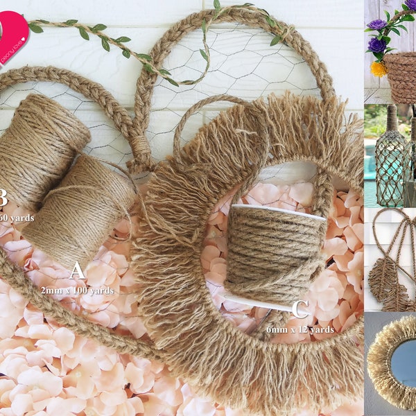 Natural Burlap Rope, Bio-degradable Twisted Cord, All Natural Garden String, Twine Jute Bows, Hemp Linen Rustic Craft | 2,4,6mm 10-100 yards