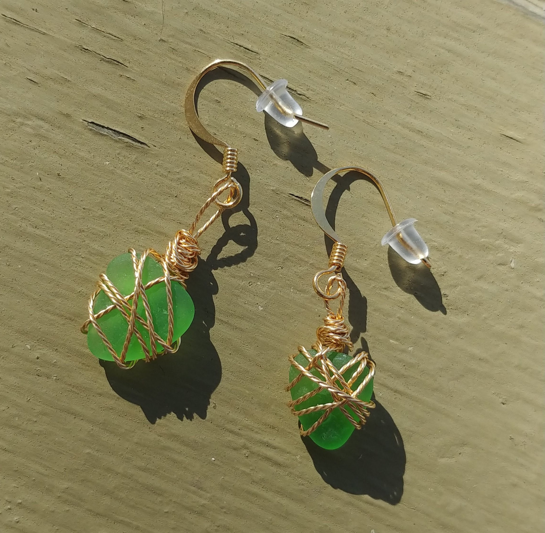 Authentic Beach Glass Dangle Earrings Green Beach Glass Etsy