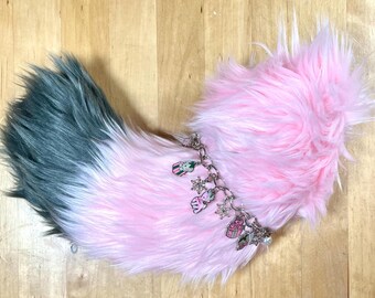 Handmade Winter Queen nspired Fursuit Tail Pink Grey Kawaii + Cute Furry Cosplay