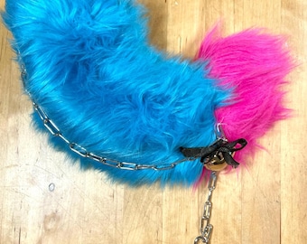 Handmade Scene Turquoise + Hot Pink Chain & Lock Fursuit Tail Furry Cosplay 2000s