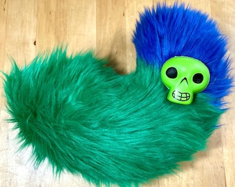 Handmade Blue + Green Skull and Black Cat Fursuit Tail Furry
