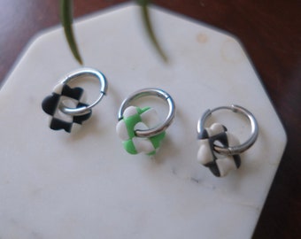 CHECKERED FLOWER HUGGIES polymer clay earrings