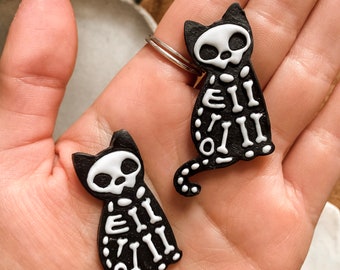 SKELLETON CAT polymer clay earrings