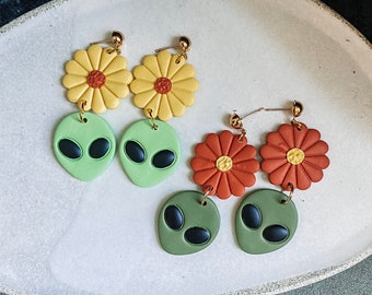 ALIEN HIPPIES polymer clay earrings
