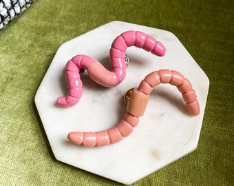 WORM polymer clay pins