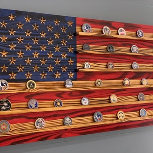 Challenge Coin Display Rack Holder - Rustic American Flag  - Military Coin Display 37" x 19.5"
