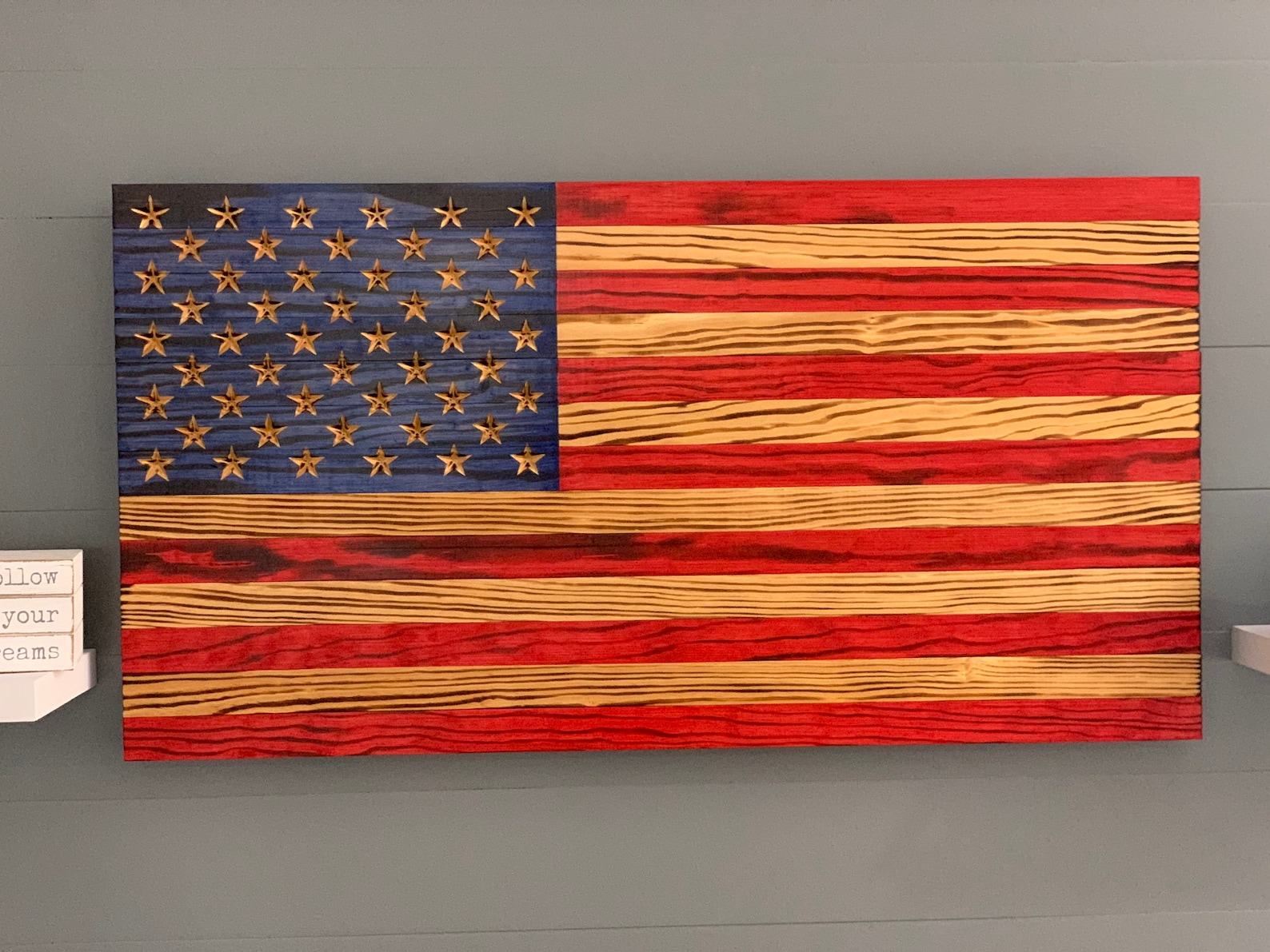 Wooden American Flag Rustic Wall Art - Hand Made - Burned Wood - Etsy