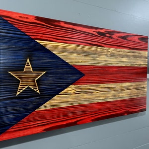 Rustic Puerto Rican Flag Wall Art - Hand Made - Burned wood