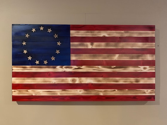 Betsy Ross Rustic American Flag - 13 Star - Hand Made - Burned