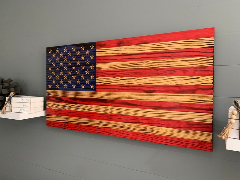 Wooden American Flag Rustic Wall Art - Hand Made - Burned Wood - Etsy