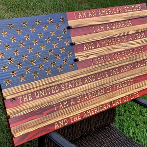 Challenge Coin Display Rack Holder Soldier&#39;s Creed - Rustic American Flag  - Military Army Coin Display 37&quot; x 19.5&quot;