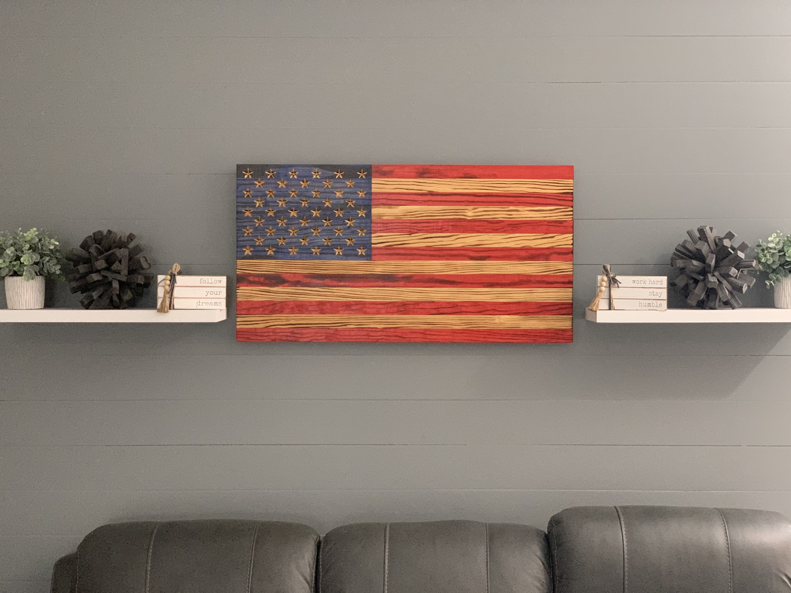 Wooden American Flag Rustic Wall Art - Hand Made - Burned Wood - Etsy