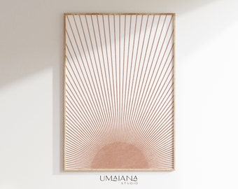 Arte de pared moderno de mediados de siglo, impresión abstracta de sol bohemio (descarga digital)