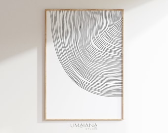 Impresión de arte lineal minimalista, abstracto en blanco y negro (descarga digital)
