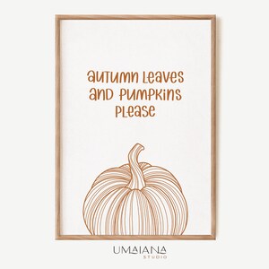 Arte de pared imprimible de otoño Arte de calabaza Impresiones de otoño Cartel de otoño Arte de pared de otoño Impresión de otoño Impresión de otoño Decoración de otoño Impresión digital