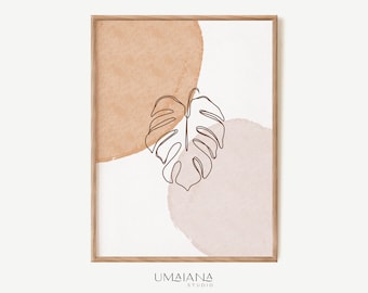 Monstera Leaf Print, Minimalist Botanical Wall Art (Digital Download)