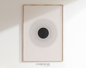 Arte de pared moderno de mediados de siglo, impresión abstracta de sol bohemio (descarga digital)