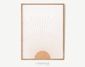 Boho Rising Sun Art Print, Abstract Sunset Poster (Digital Download)