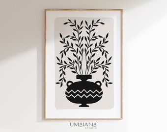 Abstract Flowers Vase Art Print, Minimal Floral Wall Decor (Digital Download)
