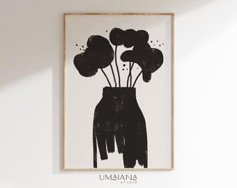 Abstrakte Blumen Kunst Druck, kräftige schwarze Blumen-Wand-Dekor (Digitaler Download)