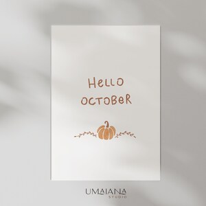 Hello October Printable Wall Art Fall Decor Digital Print Neutral Wall ...