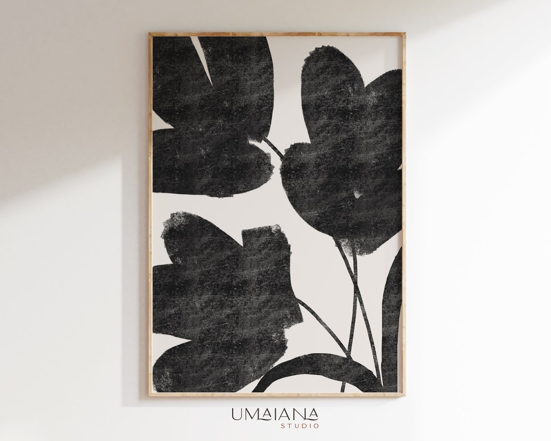 Abstract Floral Art Print, Bold Black Flower Wall Decor (digital ...