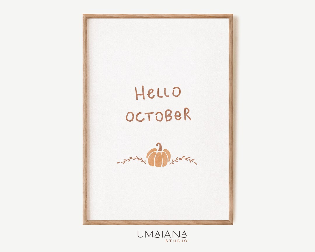 Hello October Printable Wall Art Fall Decor Digital Print Neutral Wall ...