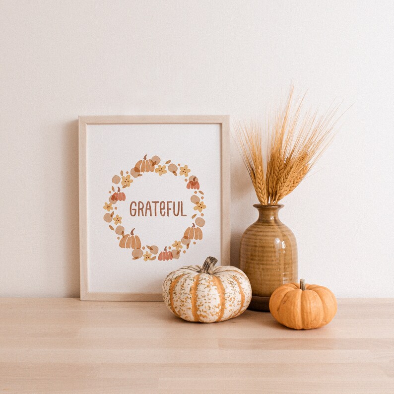 Grateful Fall Wreath Printable Wall Art Fall Decor Digital Etsy