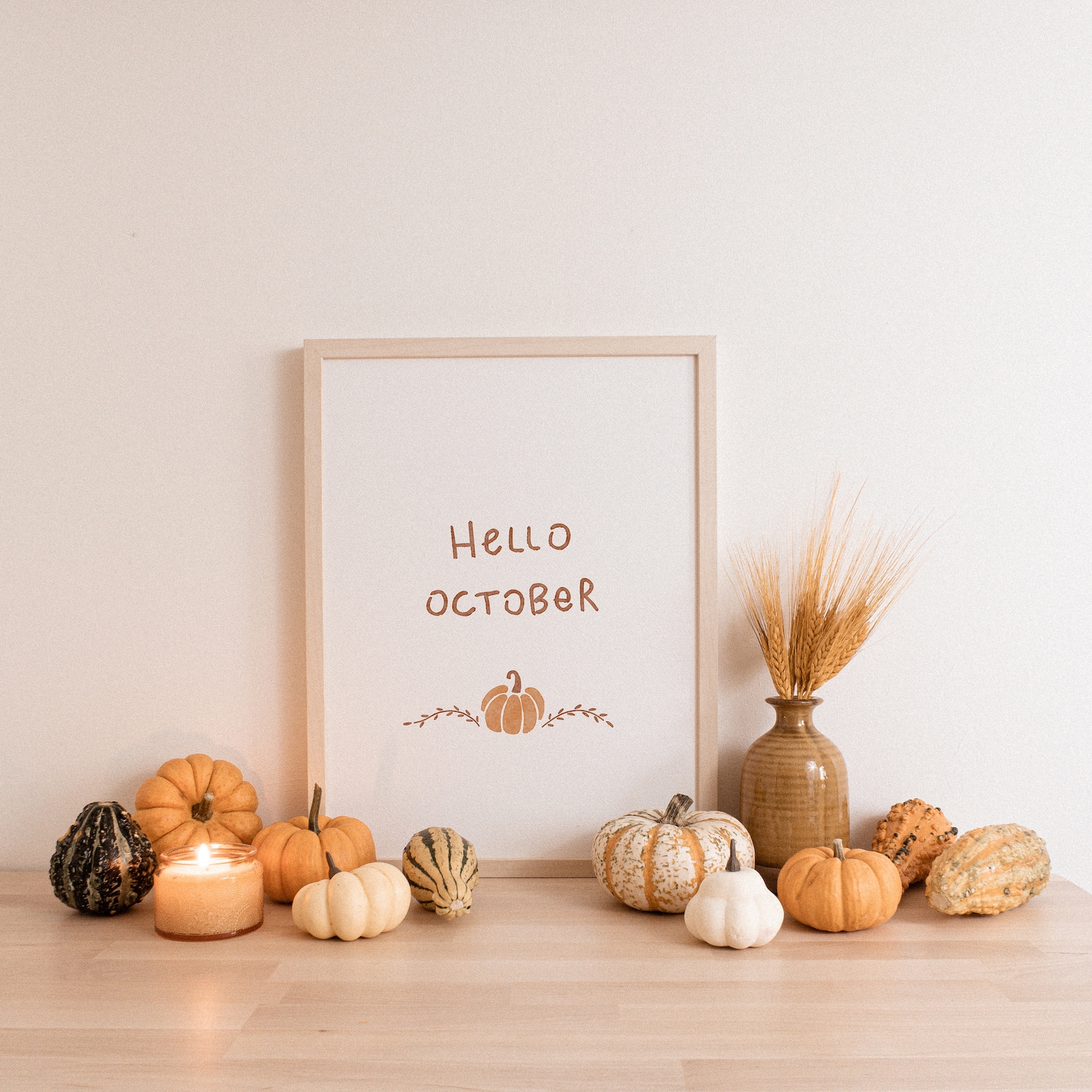 October Sign Print Hello October Printable Wall Art Fall Decor Digital Print | Etsy