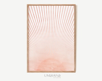 Impresión de sol moderno de mediados de siglo, arte de pared abstracto bohemio (descarga digital)