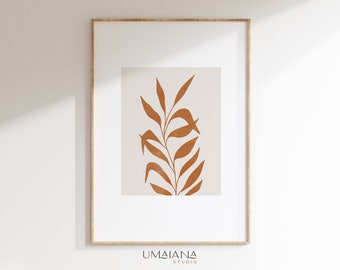 Stampa artistica minimalista con piante, decorazione murale botanica (download digitale)