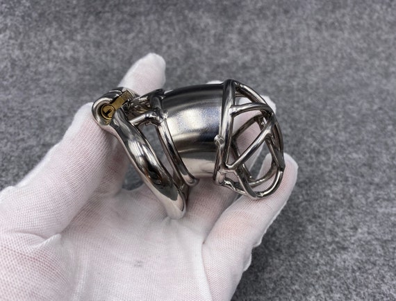 Male Chastity Device Stainless Steel Kink Shape Hinged Base Ring Cock Cage  65mm/2.56inch Length -  Finland