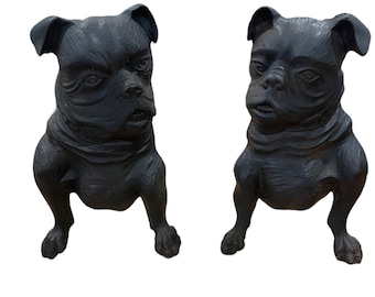 A pair of early antique Rare 19th Century Bulldog Andirons