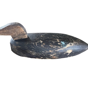 PEI antique black duck decoy with a nice body and a crudely replaced board head.