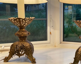 Stunning antique brass table lamps