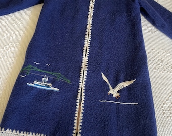 Vintage custom made  hand sewn wool coat with embroidery