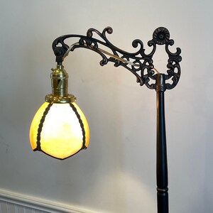 Antique Bridge Lamp Art Deco floor lamp with a beautiful slag glass shade
