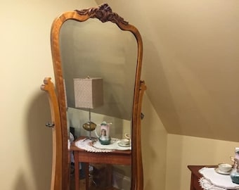 Solid Bird's Eye Maple antique Cheval Mirror - for pickup only