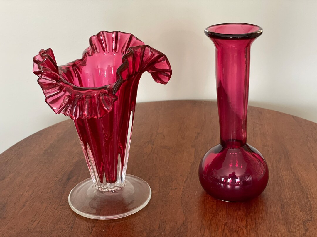 Two Hand Blown Cranberry Glass Vases for One Price. Etsy