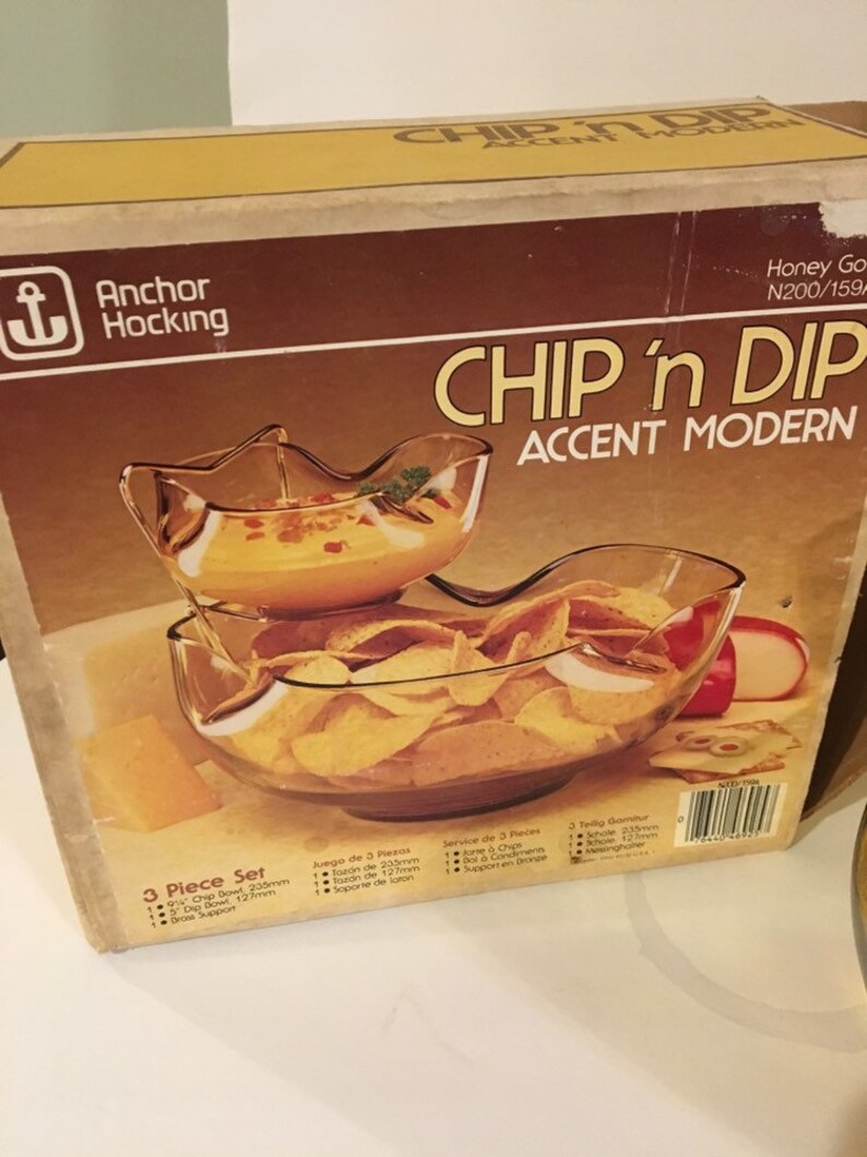 Anchor Hocking honey gold chip and dip set in original box Etsy