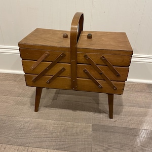 Vintage Mid-Century  Wooden 3 Tier Sewing basket  #6
