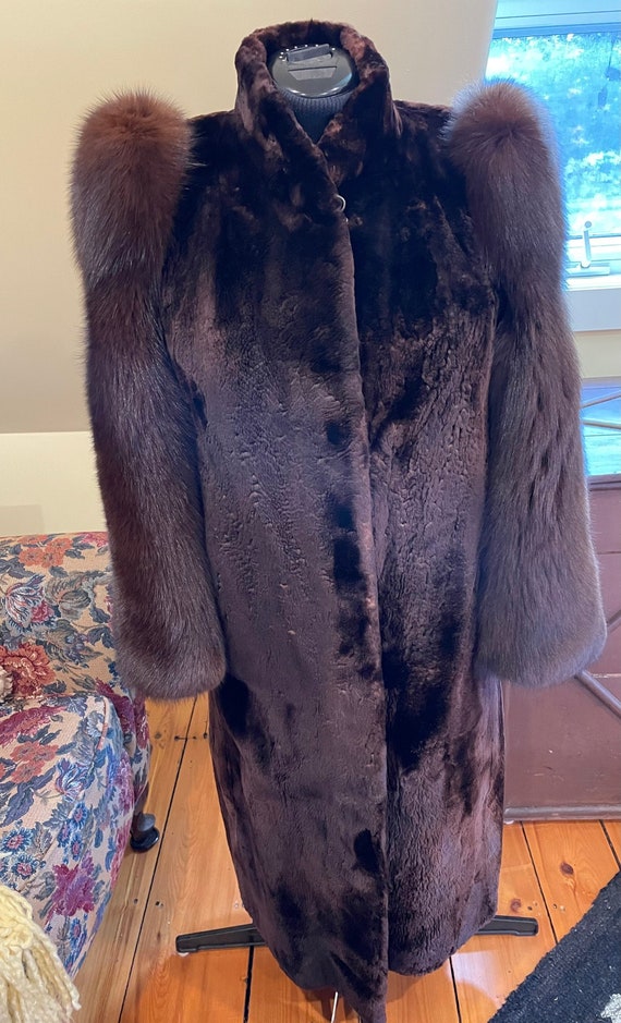 Vintage Brown Beaver Fur Full Length Coat Striped Fur Coat 