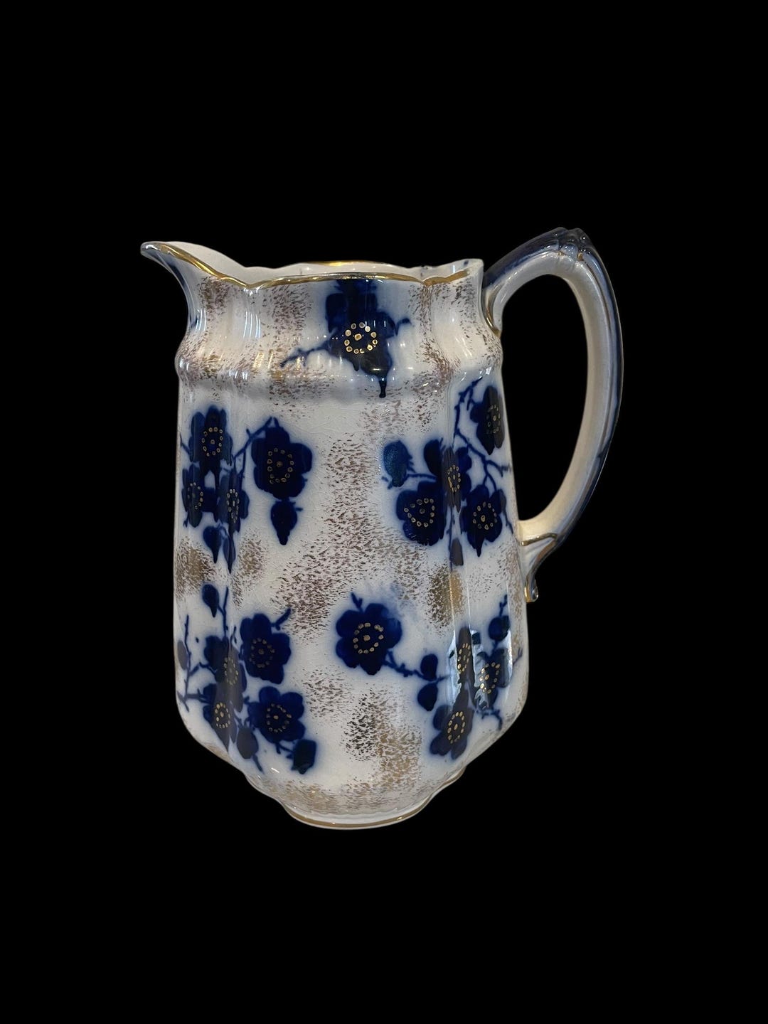 Victorian Ransfers Antique Flow Blue Pitcher – S. Hancock & Sons England – Victorian ...