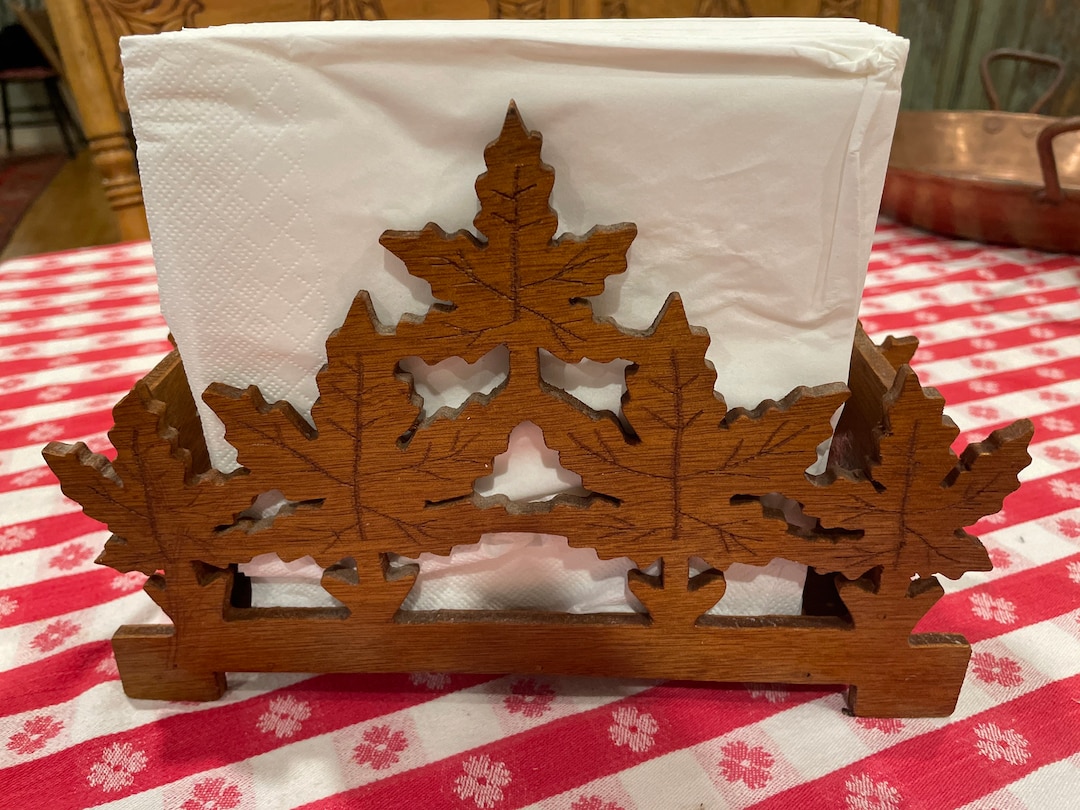 Vintage Wood Maple Leaf Napkin Holder Etsy