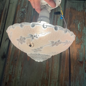Antique  glass ceiling fixture - art deco floral patterned flush mount with 2 shades