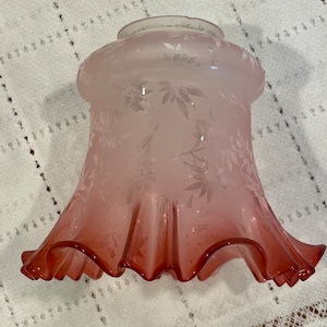 Victorian acid etched lamp shade with ruffled edge