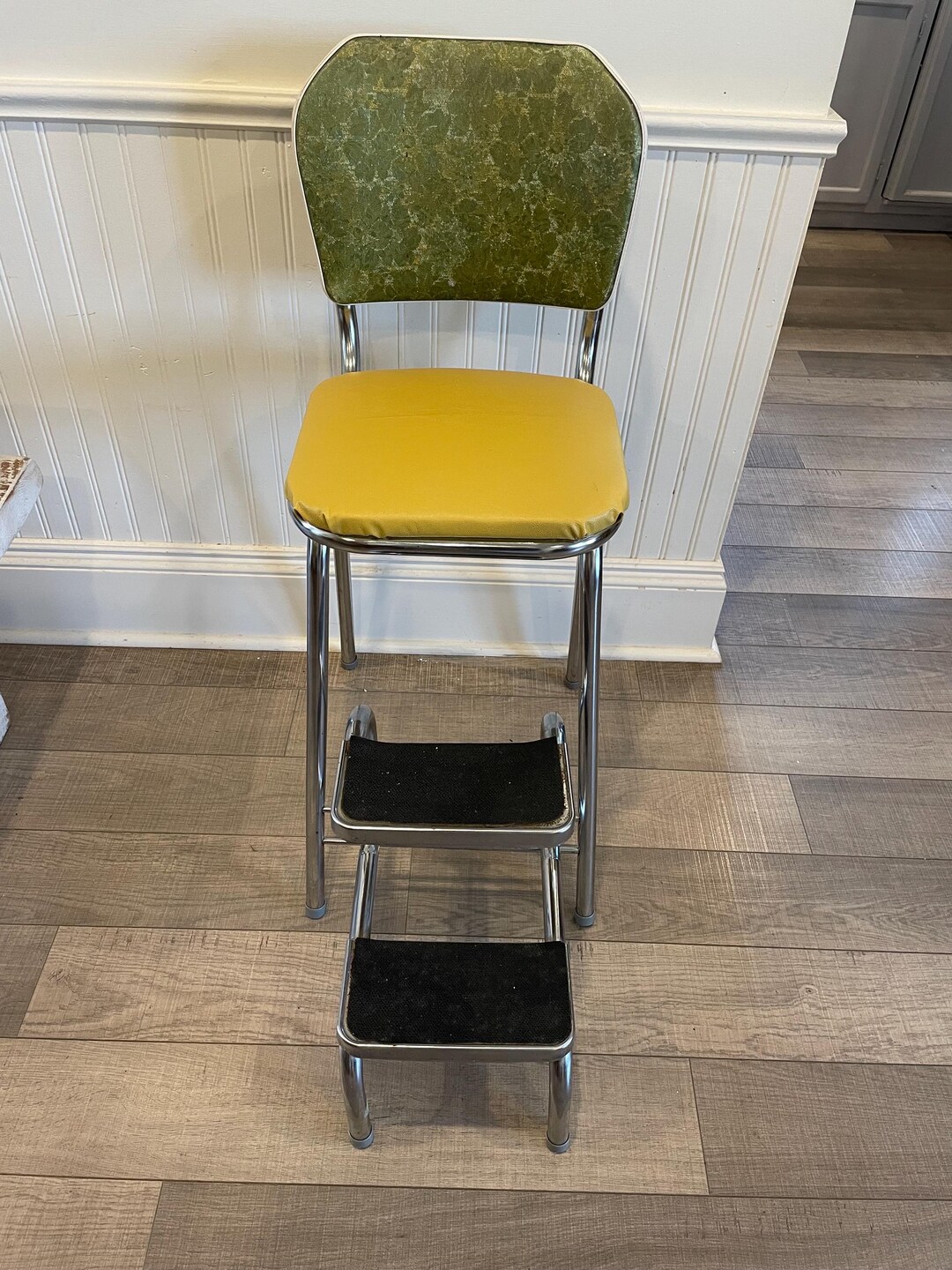 Retro Chair With Foot Stool, Vintage Kitchen Chair, Step Stool, Chrome ...