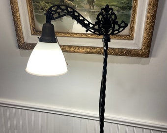 Art Deco Bridge Floor Lamp black with a white shade